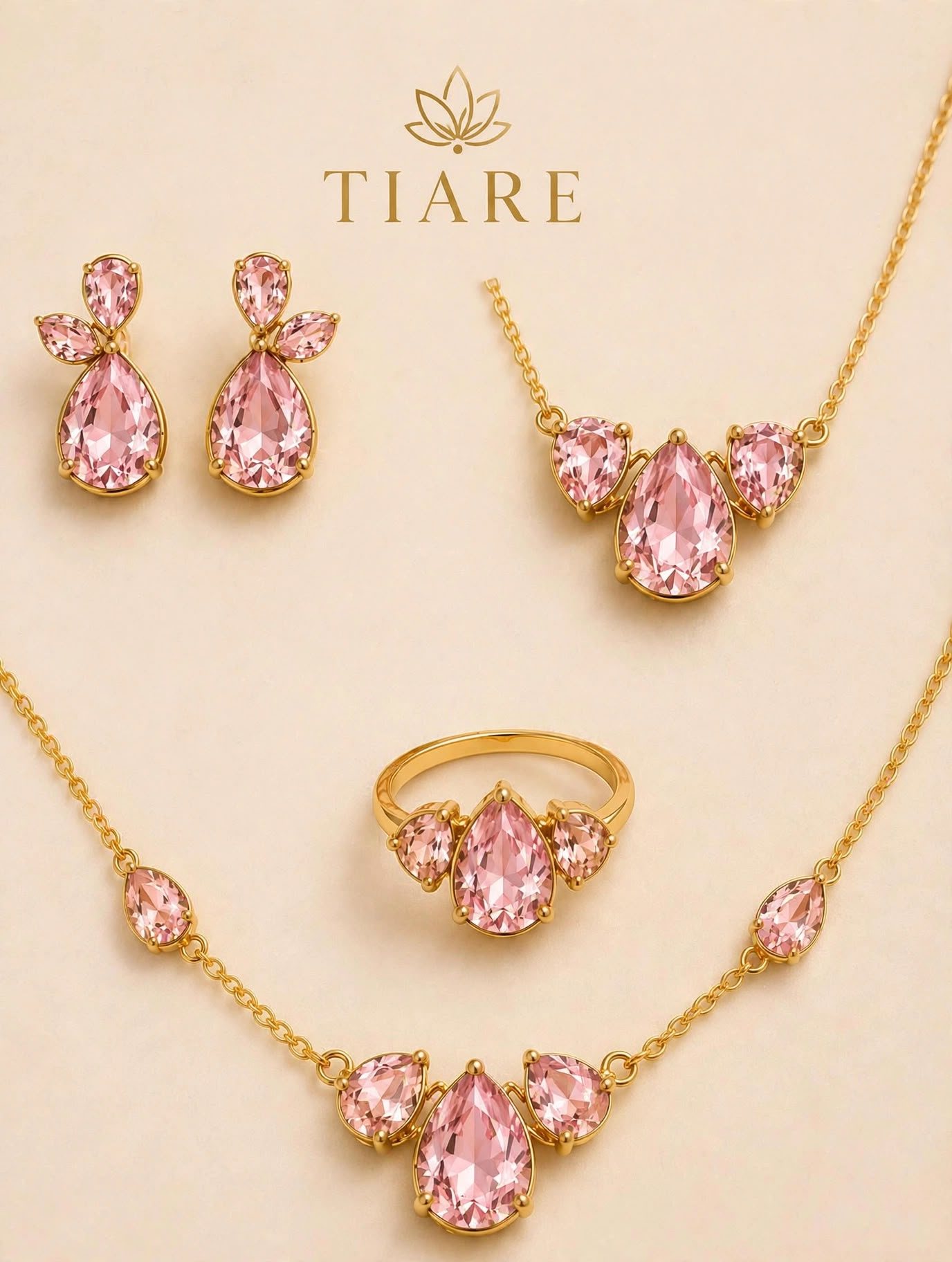 Tiare Fraîche — set completo cluster rosa con oro 18K