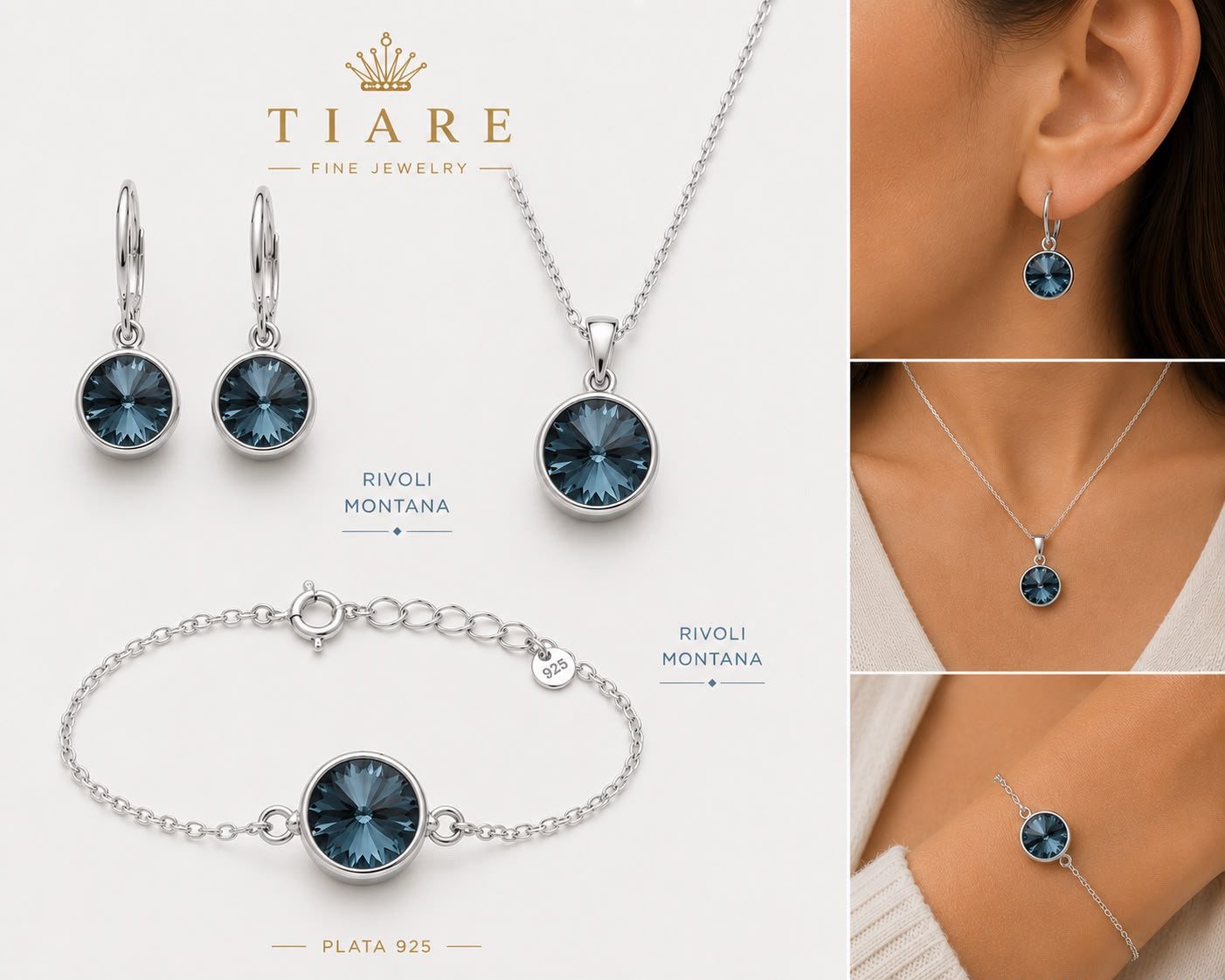 Set Rivoli Montana para ella — cristal azul sobre plata 925